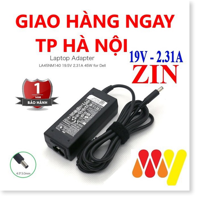 🆕 Sạc Laptop Dell 19.5v - 2.31a - 45w - Adapter Kèm dây nguồn XPS 13 Inspiron 5452 5455 5458 5459