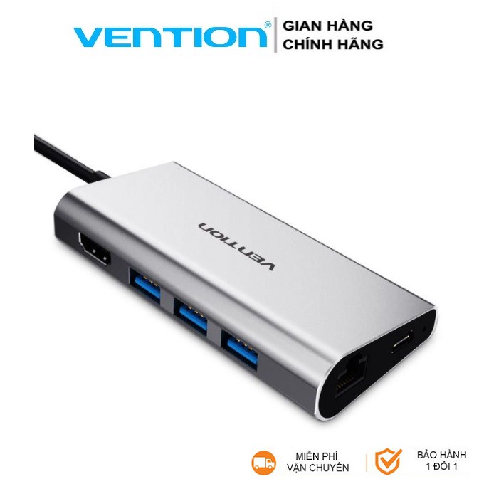 Cổng Chuyển Vention 8 in 1 USB Type C to HDMI, LAN,TF,SD,USB 3.0*3,PD Vention THAHB