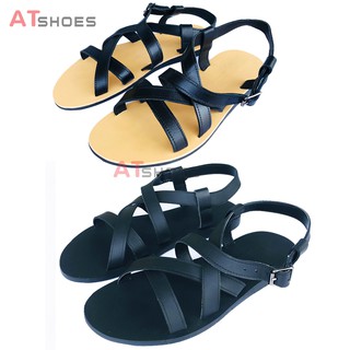 Dép Sandal Unisex Da Bò Tấm Cao Cấp, Đế Caosu Bền Cực Kỳ Chắc Chắn KAXD01 (Đen-Đen Đế Vàng)