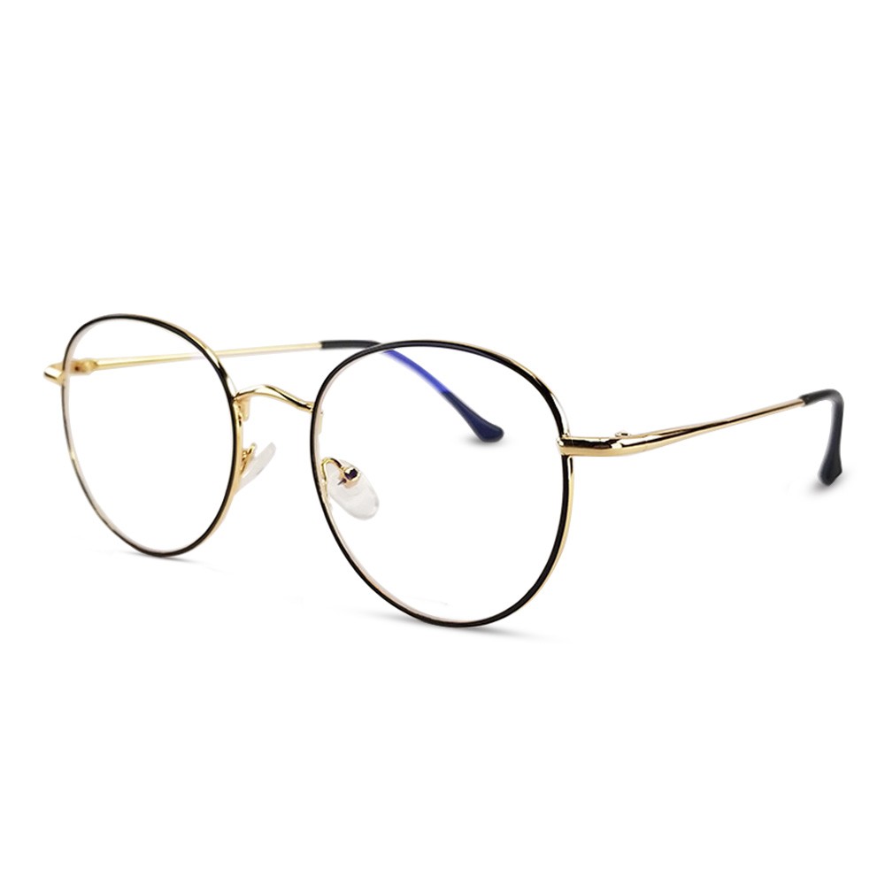 Gọng kính nam nữ màu bạc đen, vàng đen 9008. Mắt cận tròn chất liệu kim loại, tròng kính giả cận chống ánh sáng xanh, UV | BigBuy360 - bigbuy360.vn