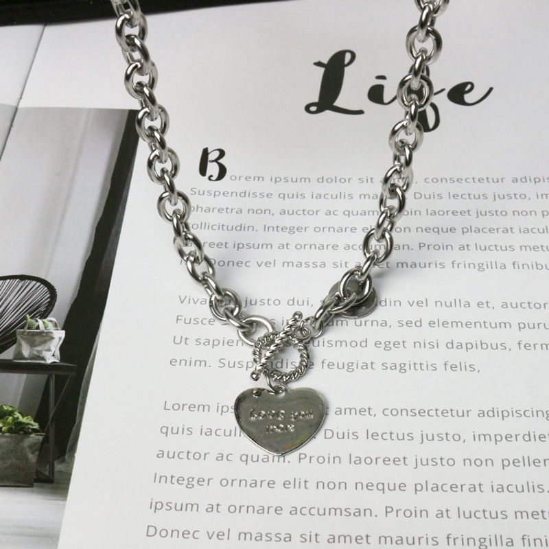 Dây chuyền ngắn bằng thép không gỉ hình trái tim và chữ I Love phong cách hip hop