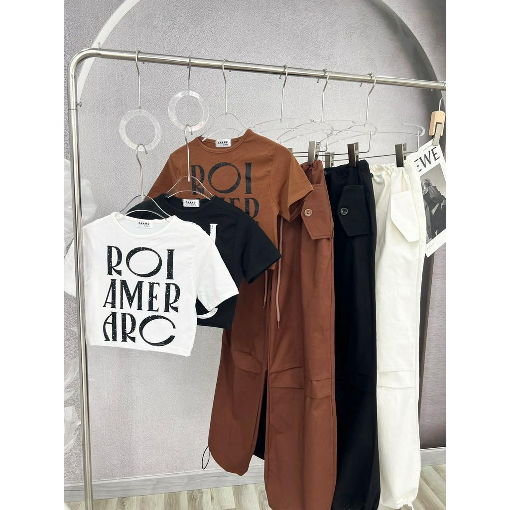 SET ÁO CROPTOP CHỮ + QUẦN SUÔNG TÚI HỘP (TH)