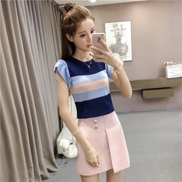Áo Dệt Kim Cổ Tròn Dáng Ôm Thời Trang Hàn Quốc Cho Nữ