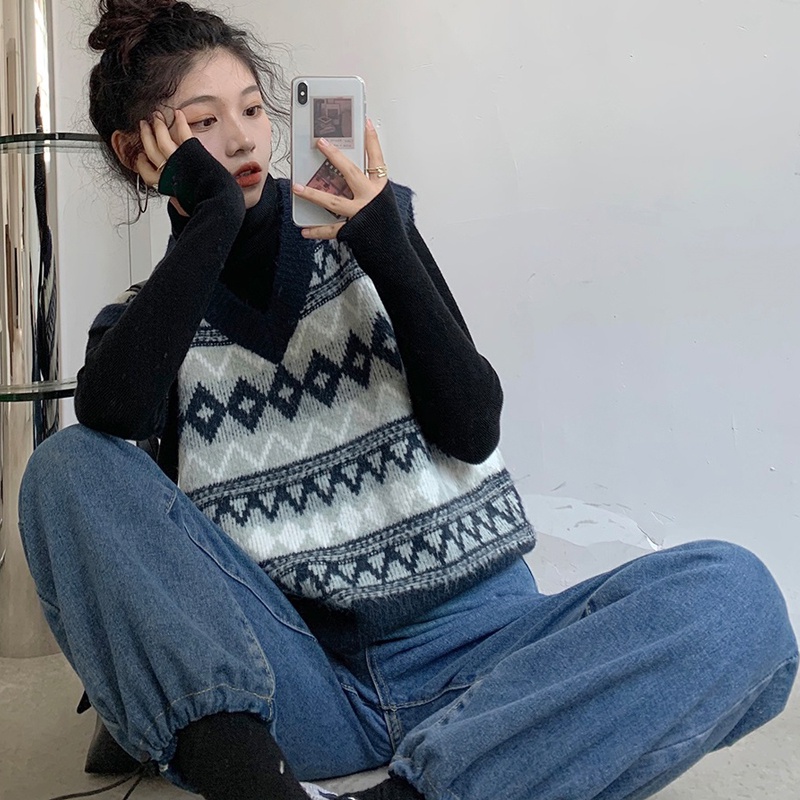 Áo dệt kim không tay cổ chữ v thời trang cho nữ