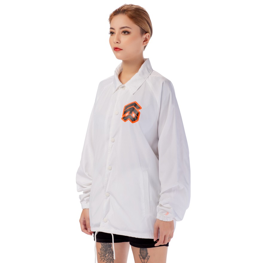 5THEWAY® /stroke/ BIG LOGO COACH JACKET™ in WHITE aka Áo Khoác Dù Trắng Tay Dài