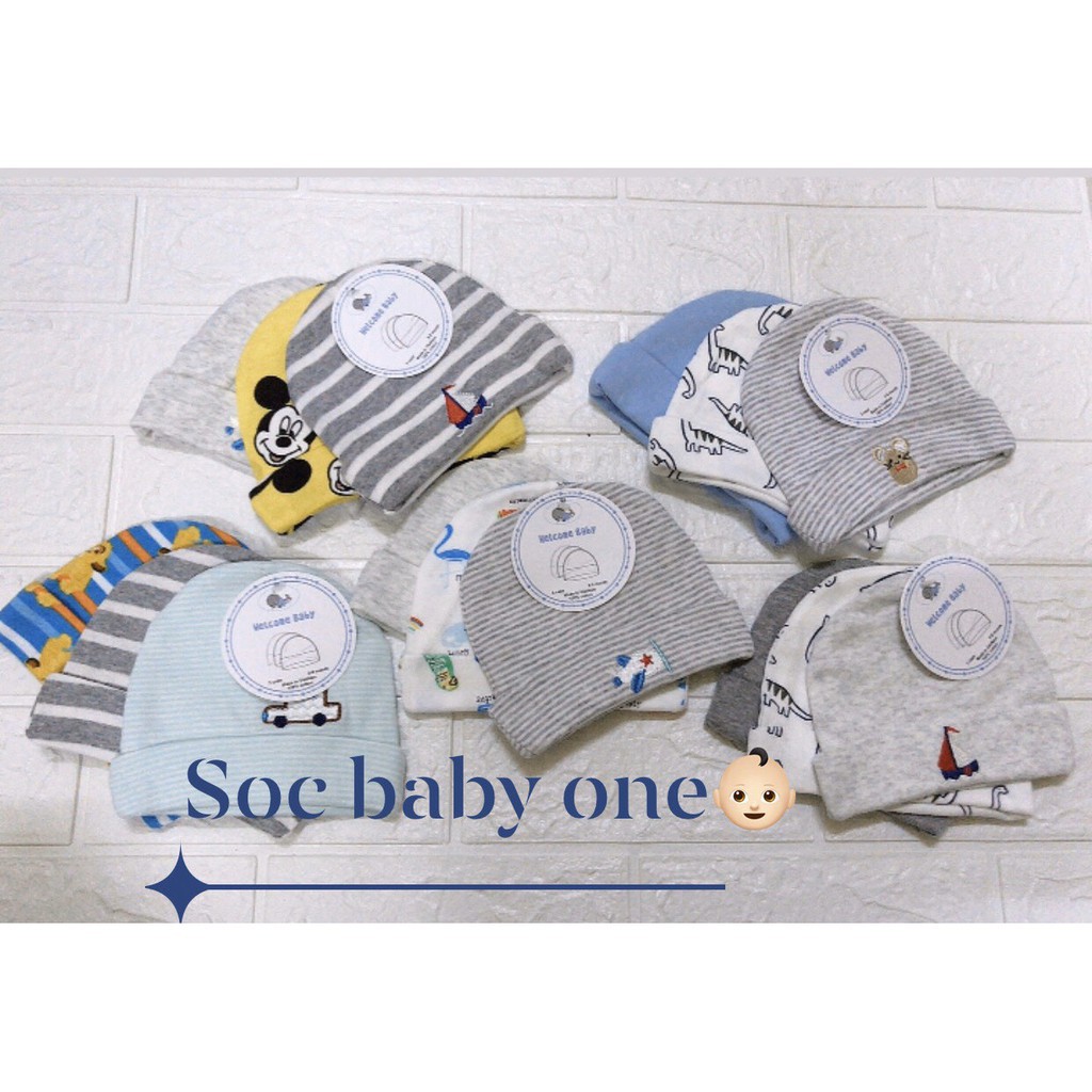 Set hàng 3 mũ vải cotton mềm mịn cho các em bé sơ sinh