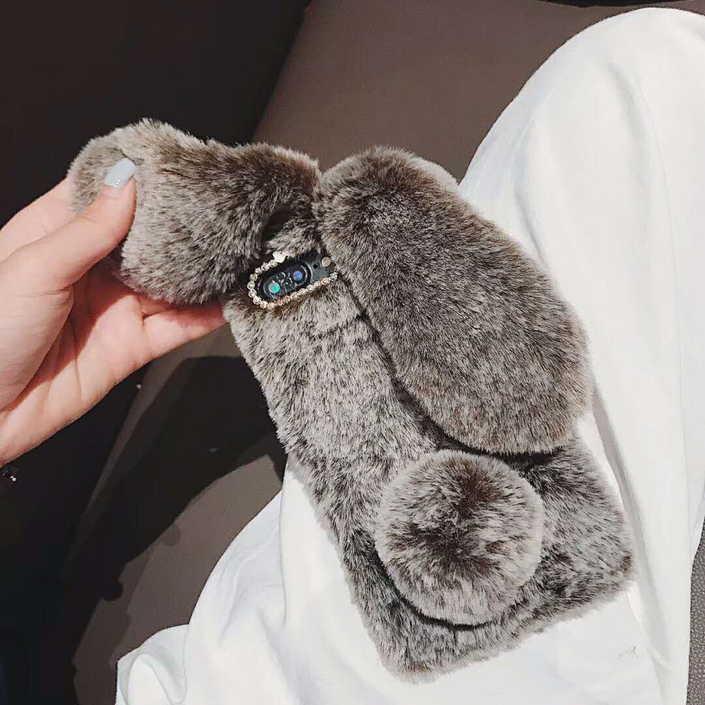 Ốp Lưng Bọc Lông Mềm Đính Hình Thỏ Bông Cho Điện Thoại iphone 15 14 13 12 11 pro max xs xr 6 6s 7plus 8plus