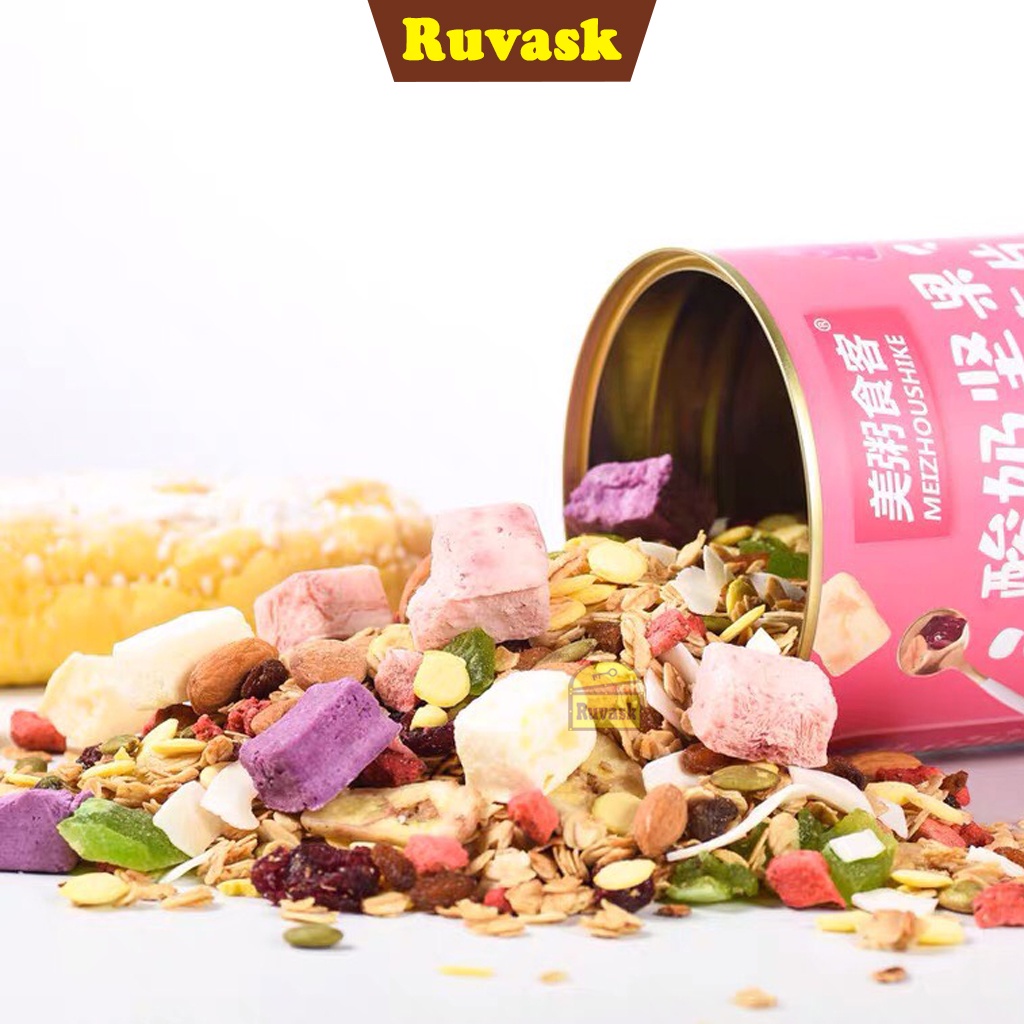 Ngũ Cốc Giảm Cân Ăn Kiêng Meizhoushike Sữa Chua Mix Hạt Hoa Quả- Ngũ Cốc Ăn Sáng Liền Mix Hạt Trái Cây- Đồ Ăn Vặt Ruvask