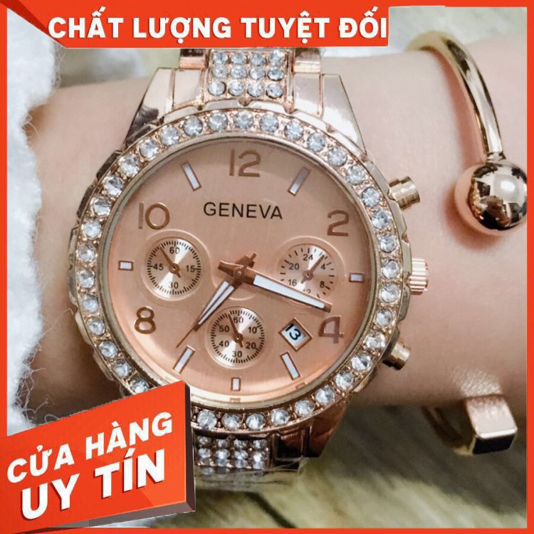 HÀNG CAO CẤP -  Đồng Hồ Nữ GENEVA Dây Thép Mặt Số Cổ Điển Đính Đá Sang Trọng  - Hàng Cao Cấp