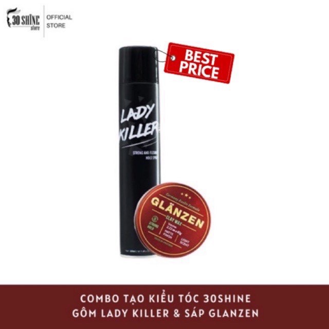 Bộ Gôm xịt tóc Lady Killer và Sáp Vuốt Tóc Glanzen 60g