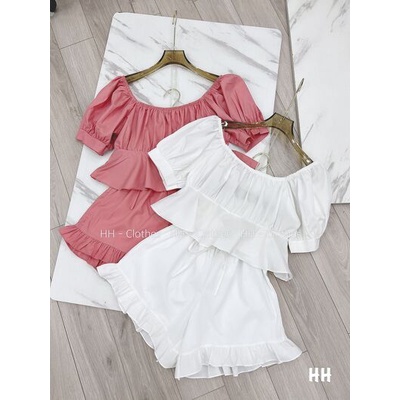 Sét bộ trễ vai bèo chun mặc 2 kiểu