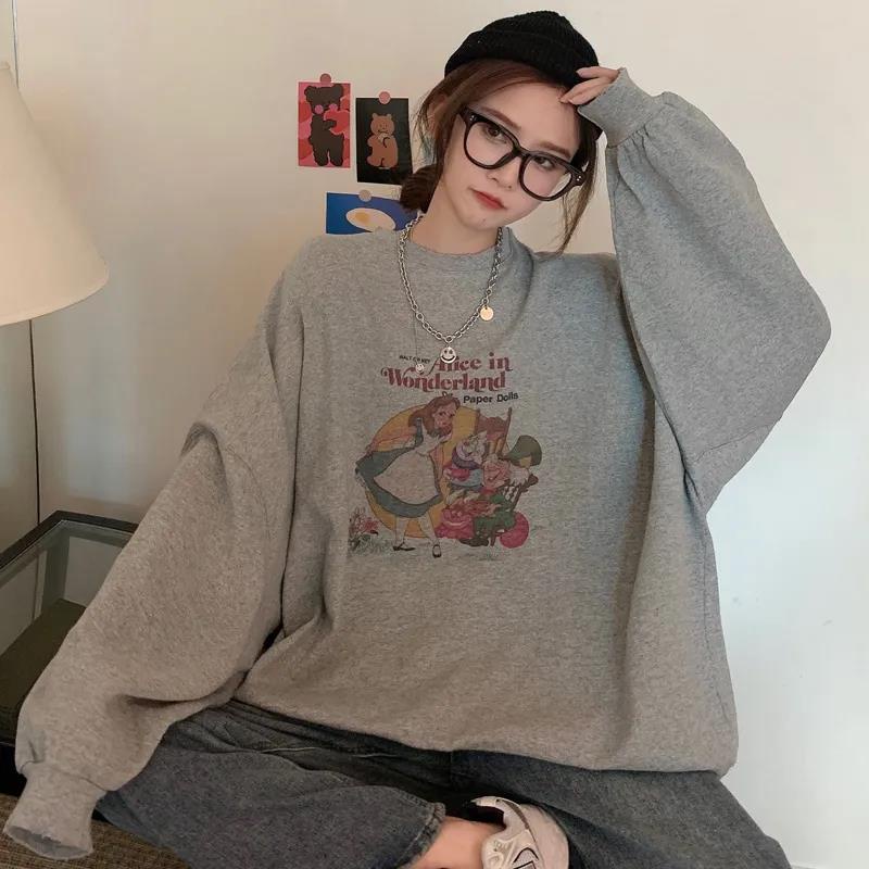 NRVP Áo hoodie tay dài dáng rộng phong cách Hàn Quốc mới dành cho nữ