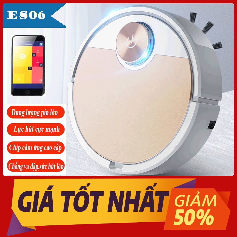 Robot Hút Bụi Lau Nhà, Robot Hút Bụi, Điều Khiển Qua APP Điện Thoại, Hút siêu khỏe, Tặng PIN 3000 Ma [SALE] -ES06