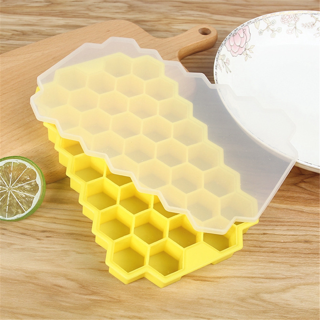 SOME Forma/Molde de Silicone Formato Favo de Mel Cubo de Gelo 37 Compartimentos com Tampa