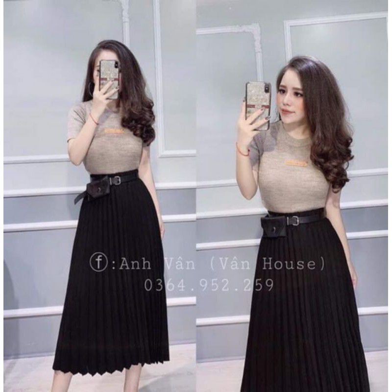 Chân váy xếp li dáng dài cai cấp vải đẹp | BigBuy360 - bigbuy360.vn