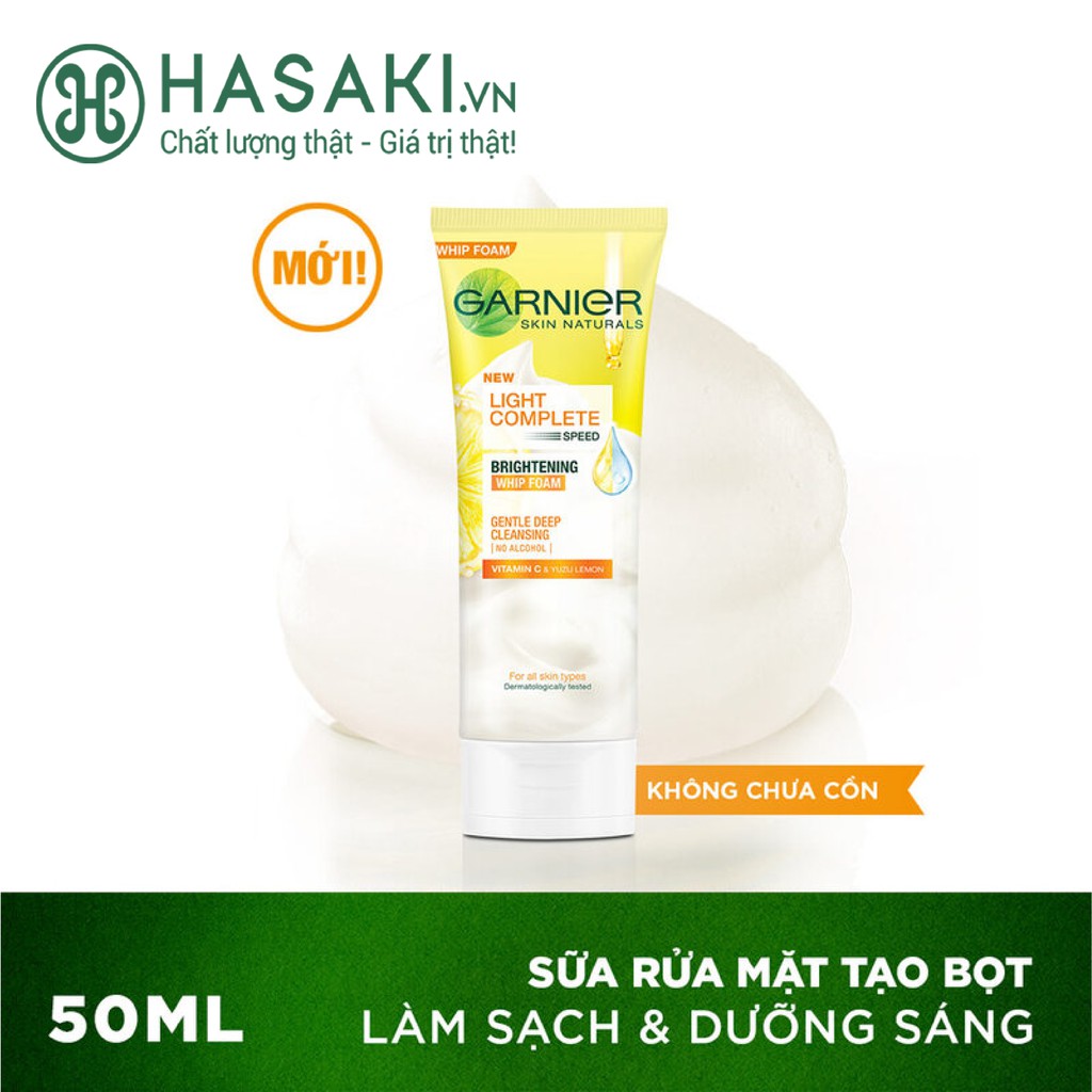 Sữa Rửa Mặt Garnier Tạo Bọt Dưỡng Sáng Làn Da Light Complete Vitamin C Whip Foam 50ml