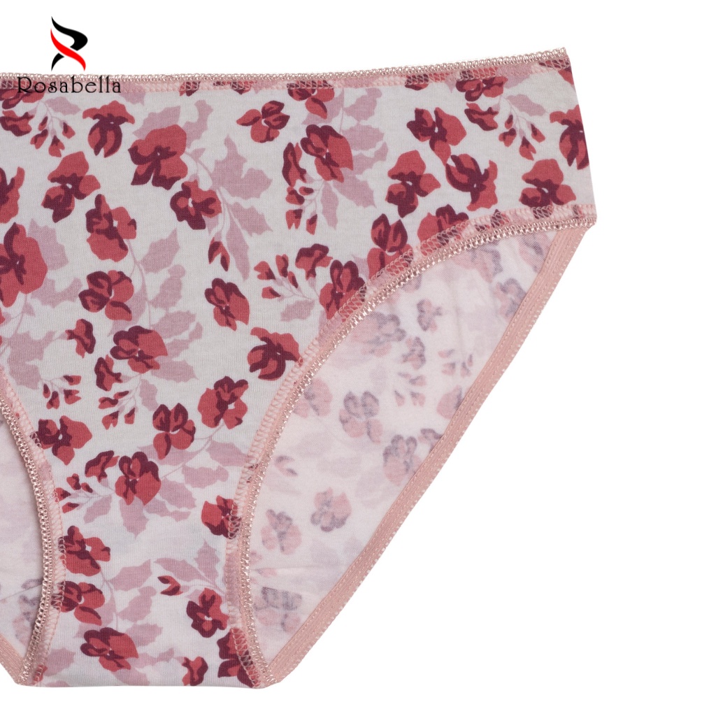 Quần Lót Nữ Cạp Trung ROSABELLA Chất Vải Cotton Mềm Mại Thoáng Mát Họa Tiết Hoa Bo Viền Chun Ren RS29