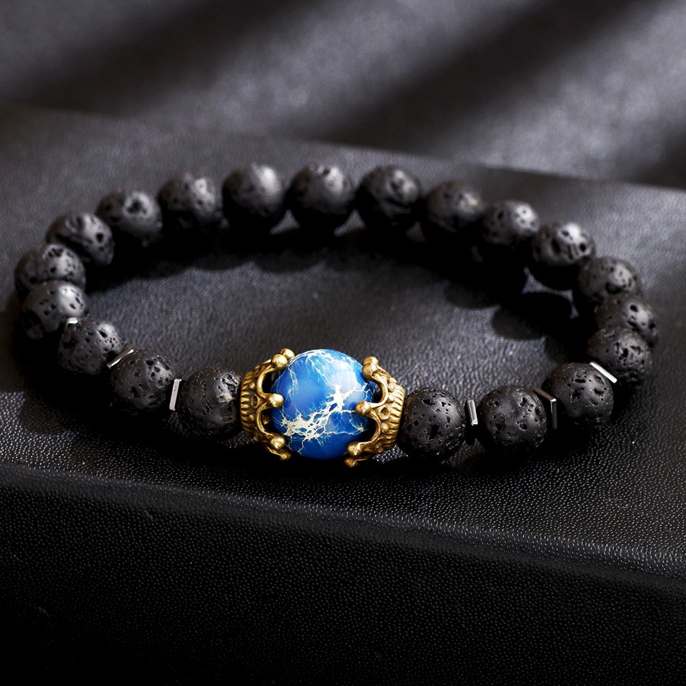 Vòng Tay Chuỗi Hạt Đá Mã Não Phong Cách Punk Mới Cho Nam