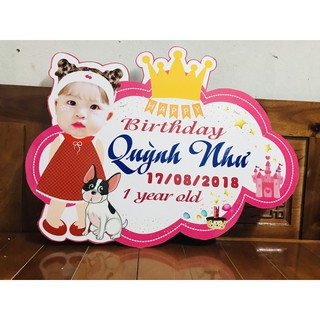 Bảng sinh nhật bé kèm hình chibi màu hường ( 20 x 30) cm