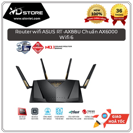 Bộ phát wifi router ASUS RT-AX88U chuẩn AX6000 2 băng tần, wifi 6 chuyên cho Gamer - New box chính hãng, BH 36 tháng