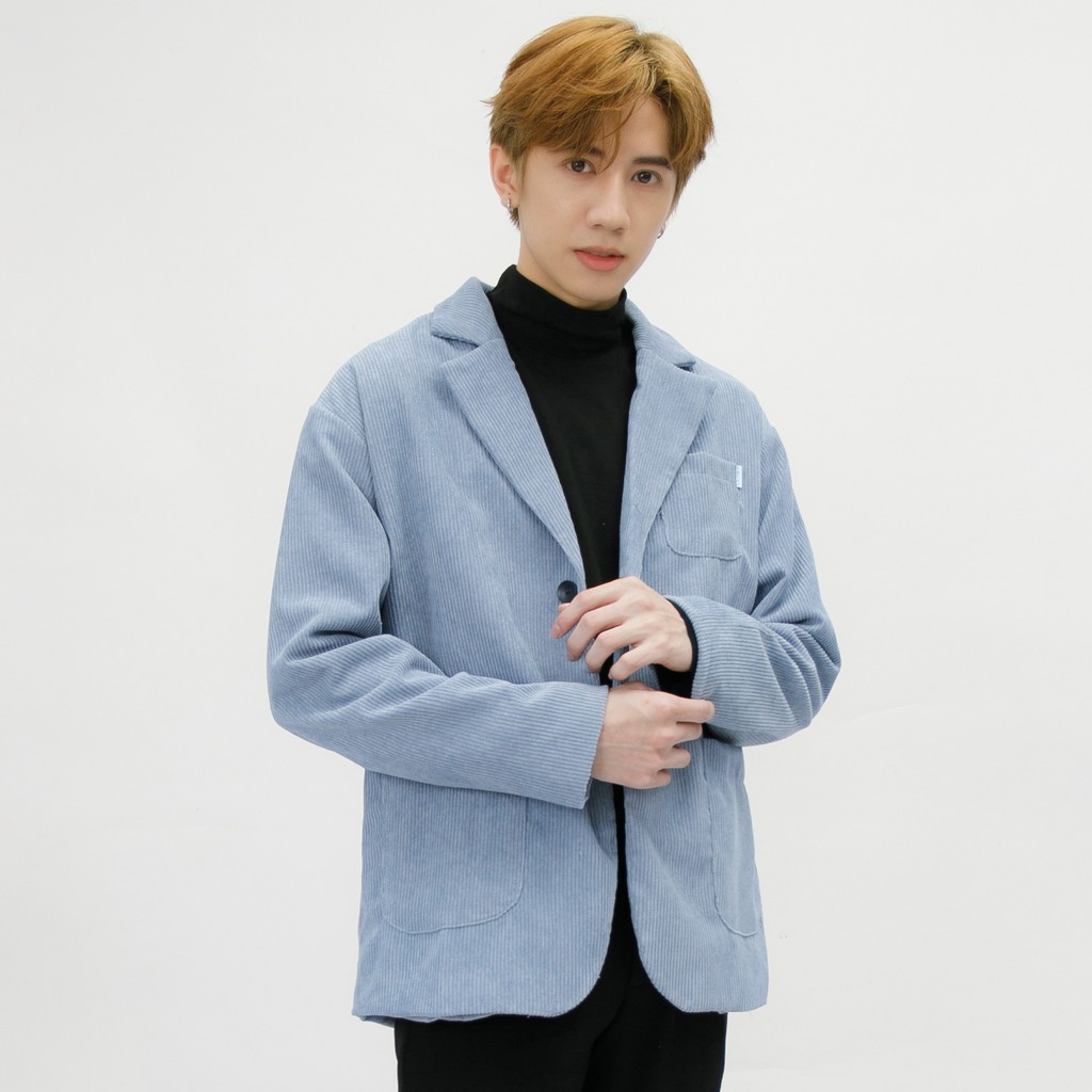Áo Blazer Xanh Dài Tay Nam MANDO Vest 2 Lớp Chất Vải Nhung Tăm Cao Cấp Form Rộng Basic Unisex Thời Trang Hàn Quốc AVN017