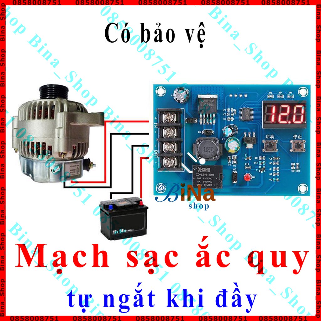 Mạch sạc ắc quy 12-24V có bảo vệ tự động ngắt khi đầy màn hình 0.36 inch