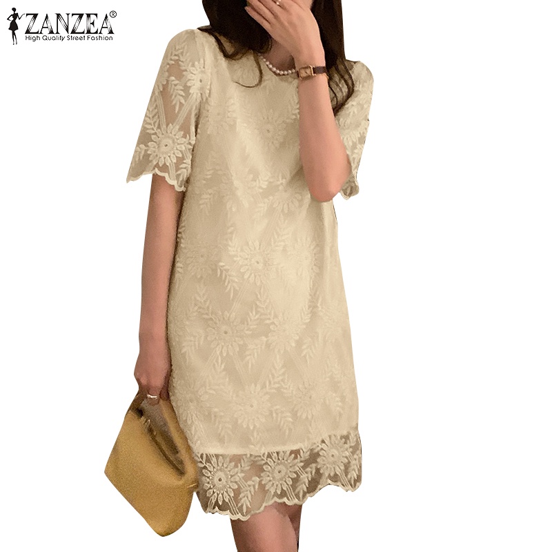 Đầm mini Zanzea hai lớp màu trơn họa tiết hoa vintage thời trang cho nữ