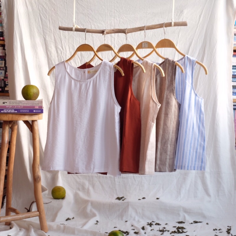 Áo sát nách nút sau lưng Đơn giản Freesize Vintage Thời trang Nữ Áo ba lỗ by Góc của Lam