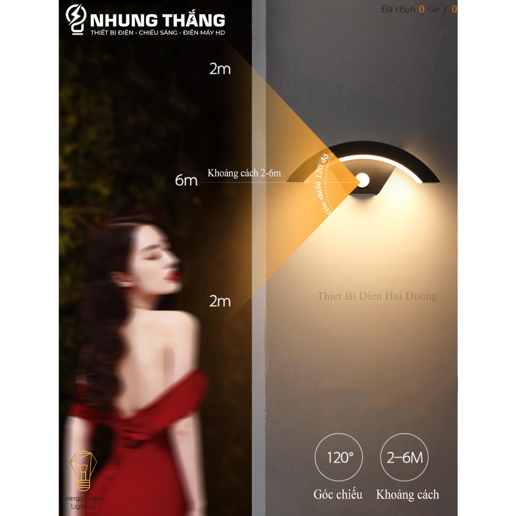 Đèn Tường Cong 18w Thân Nhôm Chống Nước DT-4141 Decor Vintage - Cảm Biến Chuyển Động - Phong Cách Bắc Âu - Bảo hành 1Năm