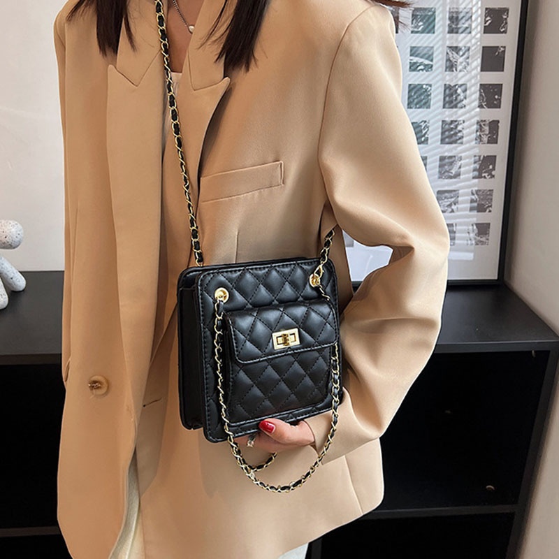 IELGY Túi Đeo Vai Hình Vuông Nhỏ Thêu Họa Tiết Hình Thoi Thời Trang Cho Nữ