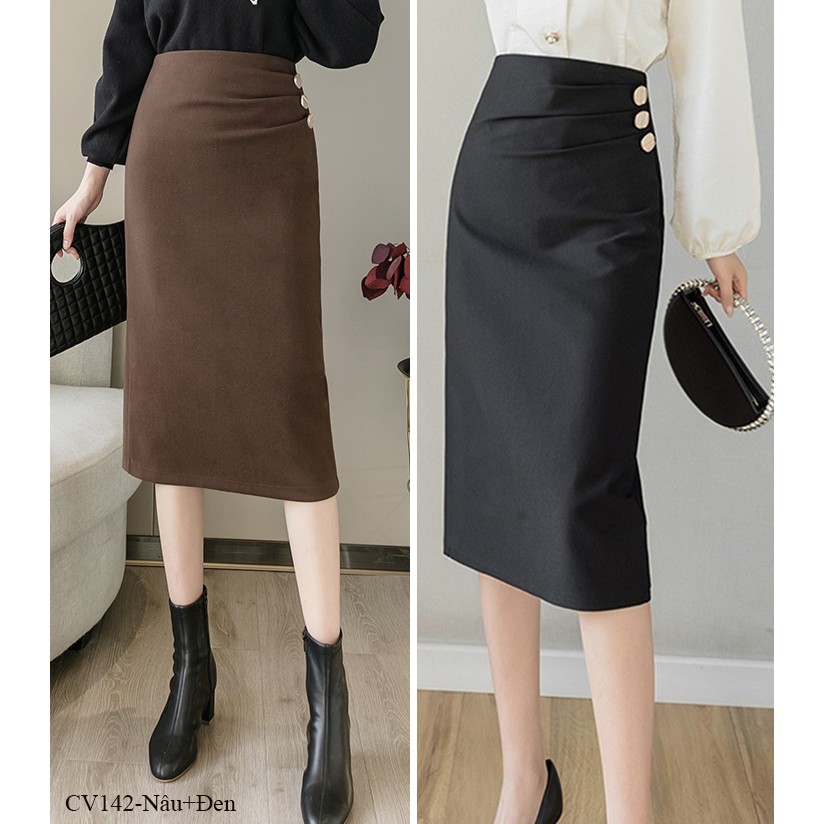 CV142- Chân váy umi xếp ly 3 nút