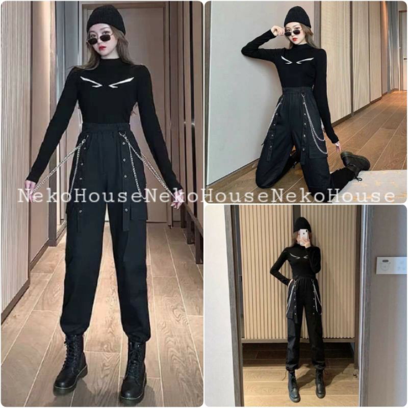 [ SẴN] Quần kaki túi nắp kèm 2 Dây Xích mới