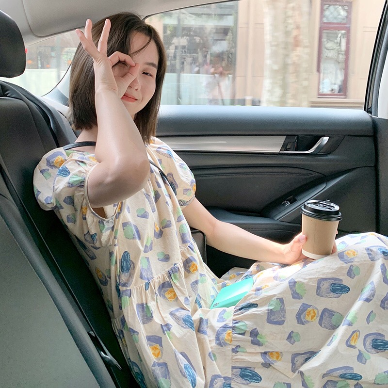 Đầm Tay Phồng In Họa Tiết Xinh Xắn Theo Phong Cách Mùa Hè váy