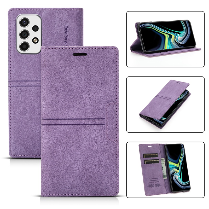 Ốp Điện Thoại Da Lật Mềm Nam Châm Màu Đỏ Rượu Có Ngăn Đựng Thẻ Cho Samsung S22 S21 S20 FE Ultra Plus