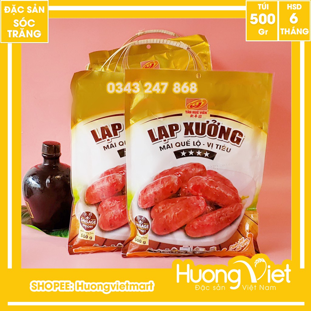 Lạp xưởng Sóc Trăng Mai Quế Lộ vị tiêu Tân Huê Viên 500g, lạp xưởng tiêu 4 sao cao cấp hương vị thơm ngon đậm đà