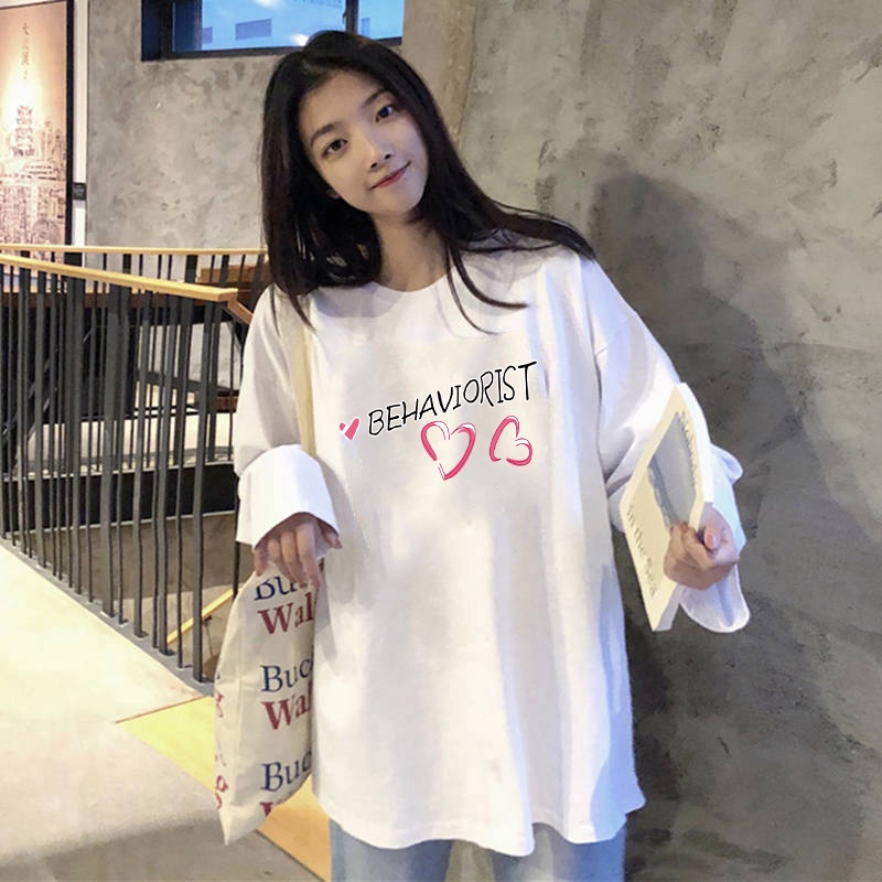 Áo Thun Cotton Tay Dài Dáng Suông Dễ Phối Đồ Thời Trang Phong Cách Hàn Quốc Cho Nữ