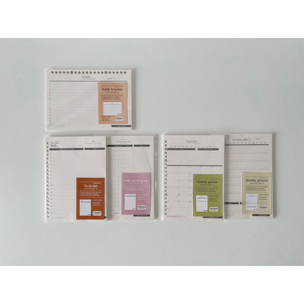 Tập giấy refill ruột sổ còng Binder lên kế hoạch CRABIT khổ A5 B5 20 26 lỗ, làm Bullet Journal