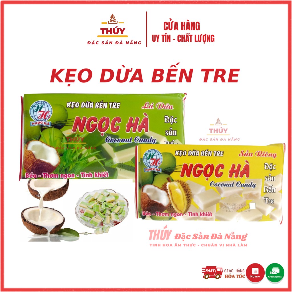 Kẹo Dừa Bến Tre vị lá dứa , vị sầu riêng gói 250gr