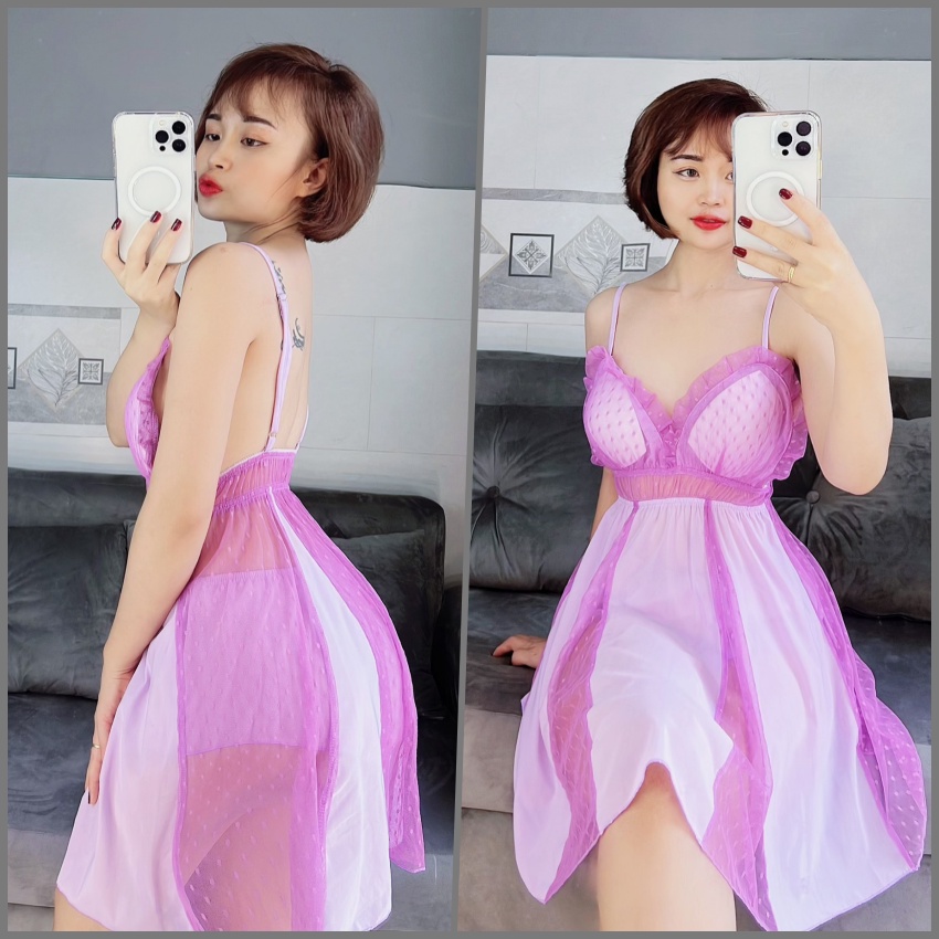 [Mã BMINC50 giảm 10% đơn 99K] Váy Ngủ Sexy Nữ SOJUN Đầm ngủ LƯỜI 4 CHIỀU MÚT RỜI kèm quần &lt;60 kg