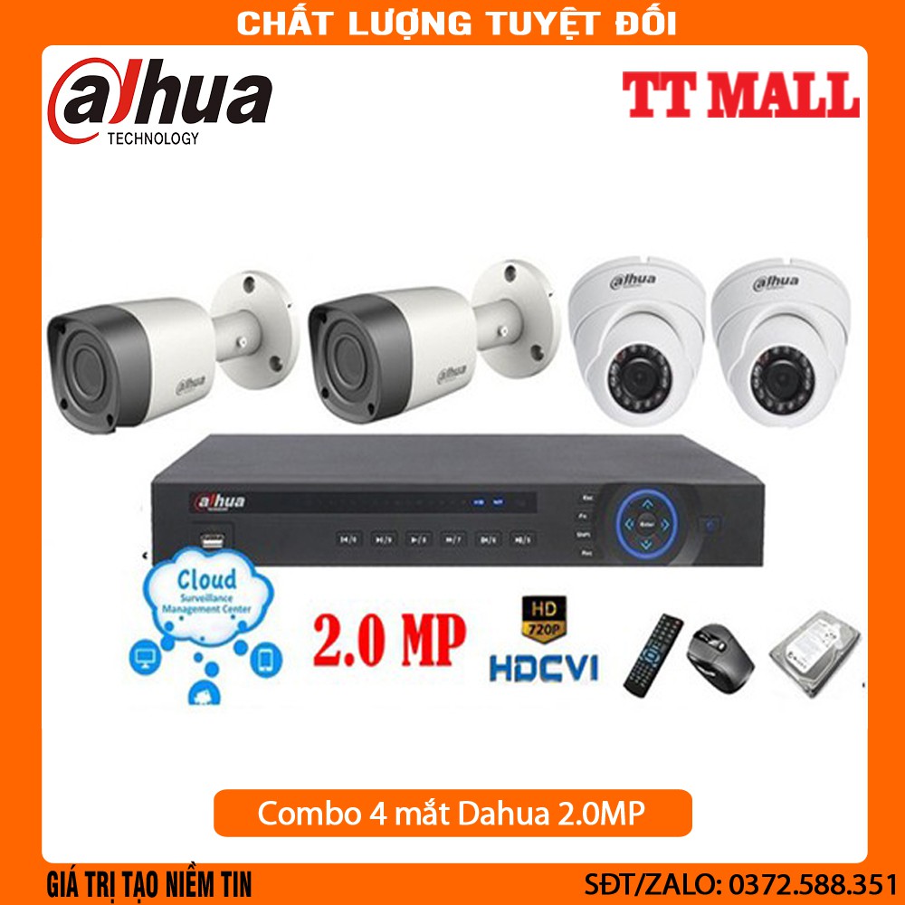 {Giá Hủy Diệt}Trọn bộ 4 camera dahua Full HD 1080p + HDD 500G tặng mỗi camera 20m dây liền nguồn.