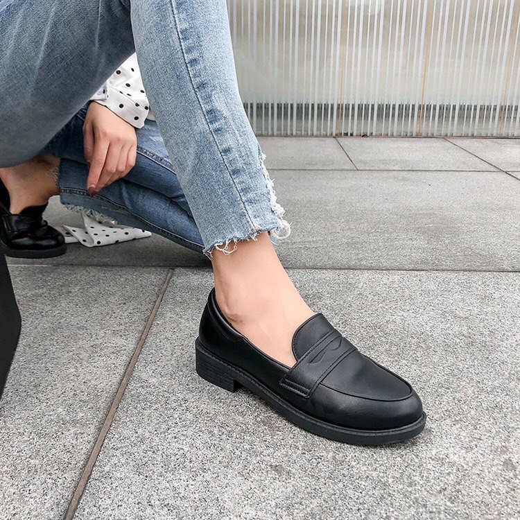 Giày lười mũi tròn gót 3cm phong cách Hàn Quốc cực hót