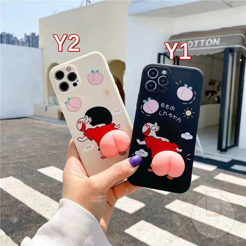 iPhone 12 Silicone Case 11 Soft Liquid Casing Camera Full Protection Shockproof Cover Three-Dimensional Decompression Apple Mobile Phone iPhone 12Promax Pinch Crayon Shinchan 7Plus/8 6S/XR X XS MAX All-Inclusive Lens Lovers Case