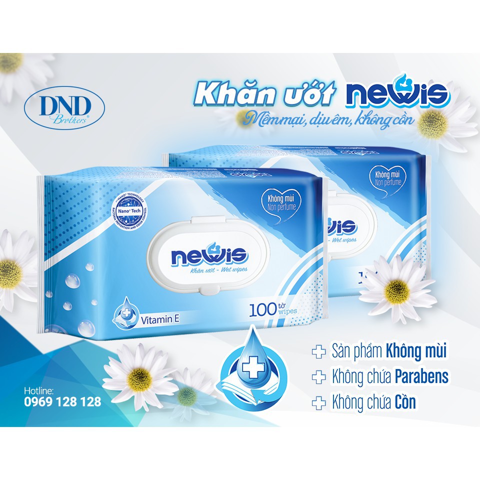 Combo 5 gói khăn ướt Newis 100 tờ - hàng cao cấp không mùi