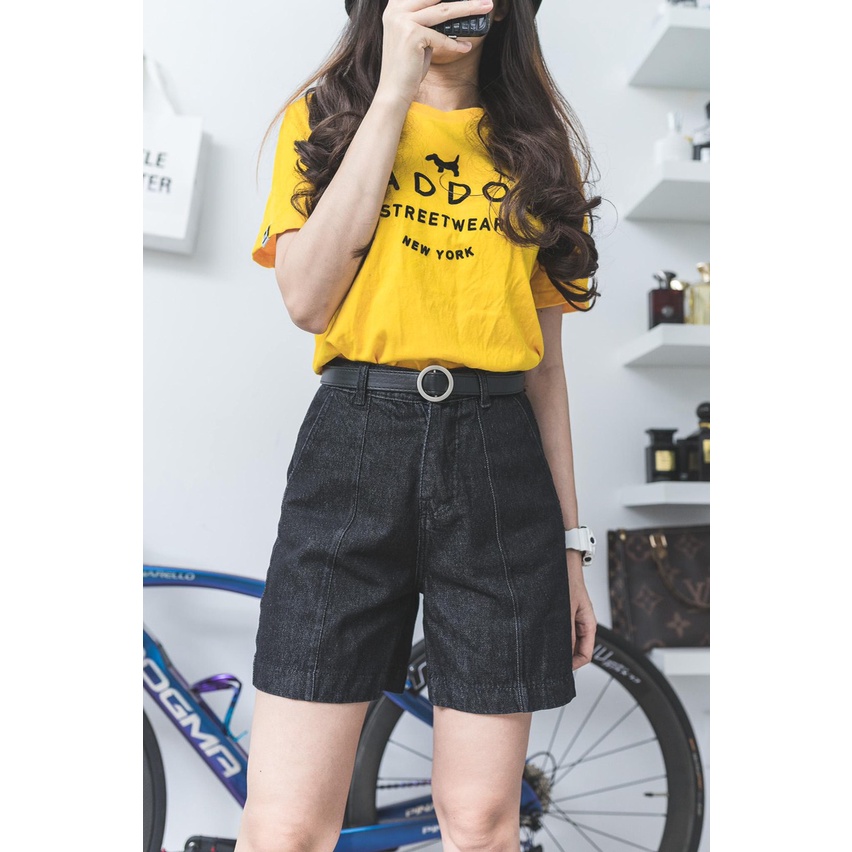 Quần Short Ngố Jean Lững Ống Rộng Lai Cuốn Phong Cách ULZZANG