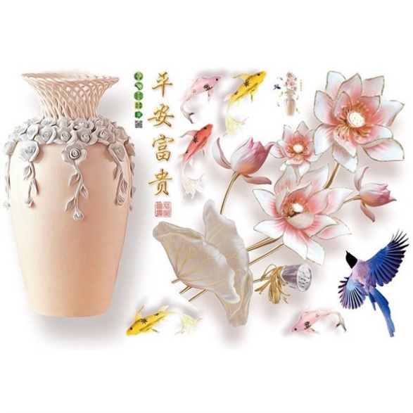 Decal Dán Tường 3D Tranh Decor Trang Trí Nhà Bình Hoa Sang Trọng Khổ Lớn