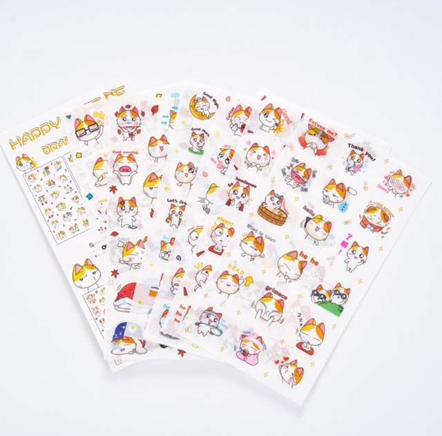 Sticker Set 6 Tấm Mèo Dễ Thương Mèo May Mắn