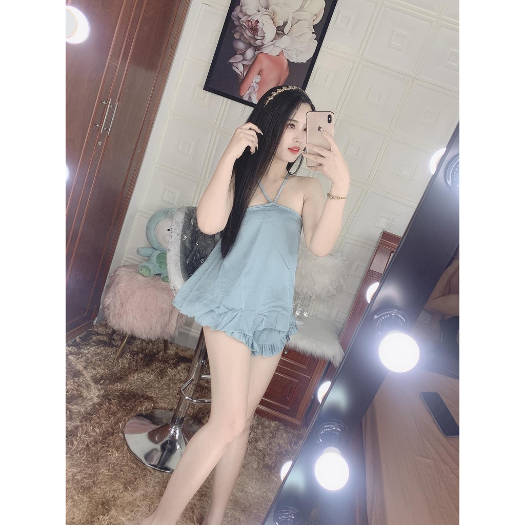 Đồ ngủ sexy 2 dây 💕Freeship 💕Đồ ngủ sexy 2 dây chất lụa satin mềm mịn dạng yếm siêu xinh Freesize dưới 60kg