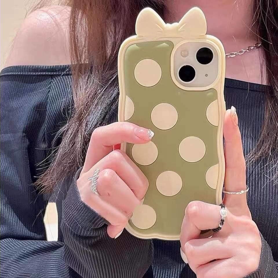 Ốp Điện Thoại Màu Xanh Lá Quân Đội Họa Tiết Chấm Bi Cho IPhone 12 13 11 Pro Max X Xs Max Xr