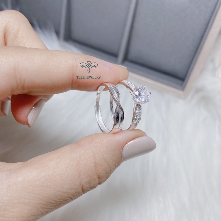 Nhẫn đôi bạc s925 TLEE nam nữ sang trọng TleeJewelry ND0107