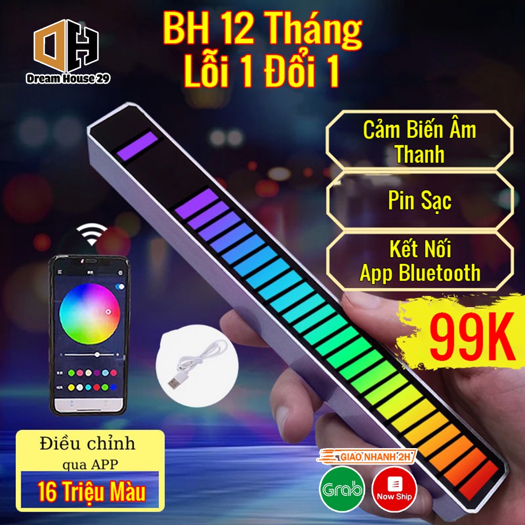 Led nháy theo nhạc, thanh đèn led rgb 16 tr màu cảm ứng âm thanh kết nối app chỉnh màu, chế độ nháy trên điện thoại
